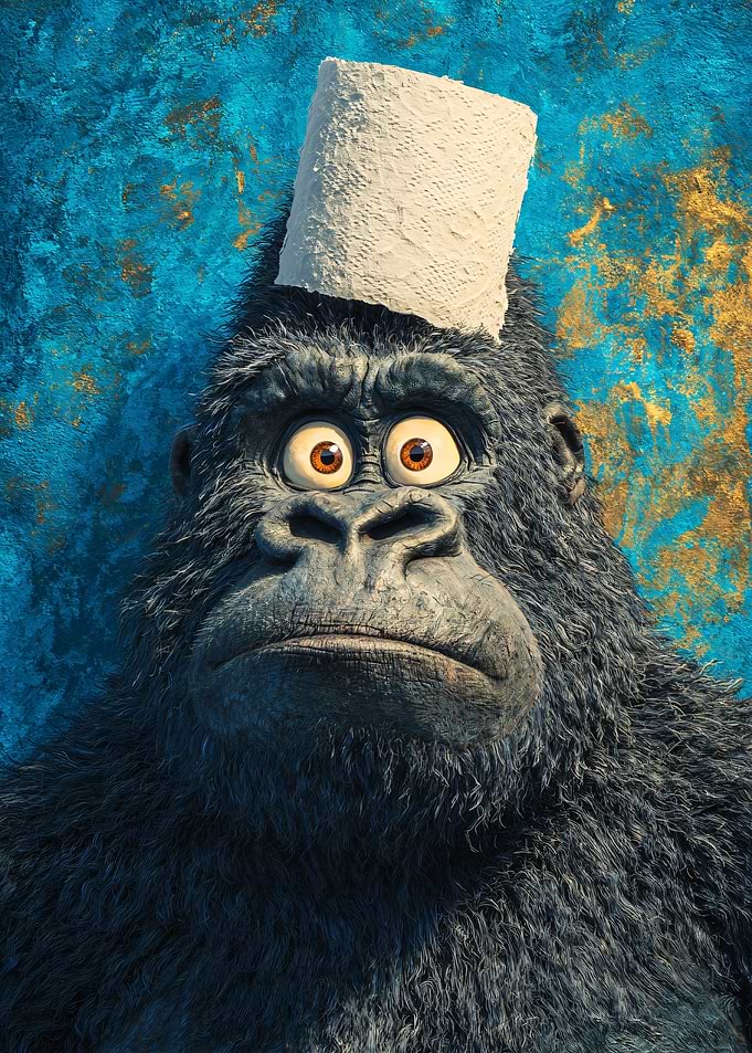Gorilla with Toilet Paper Hat