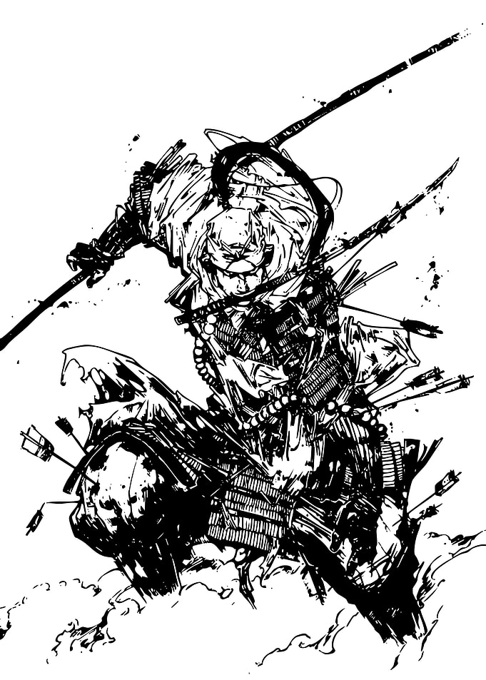 Dynamic Samurai Warrior Ink Illustration
