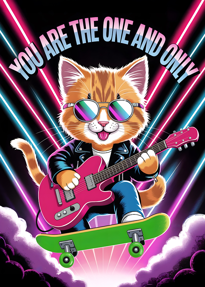 Cool Cat Guitarist on Skateboard