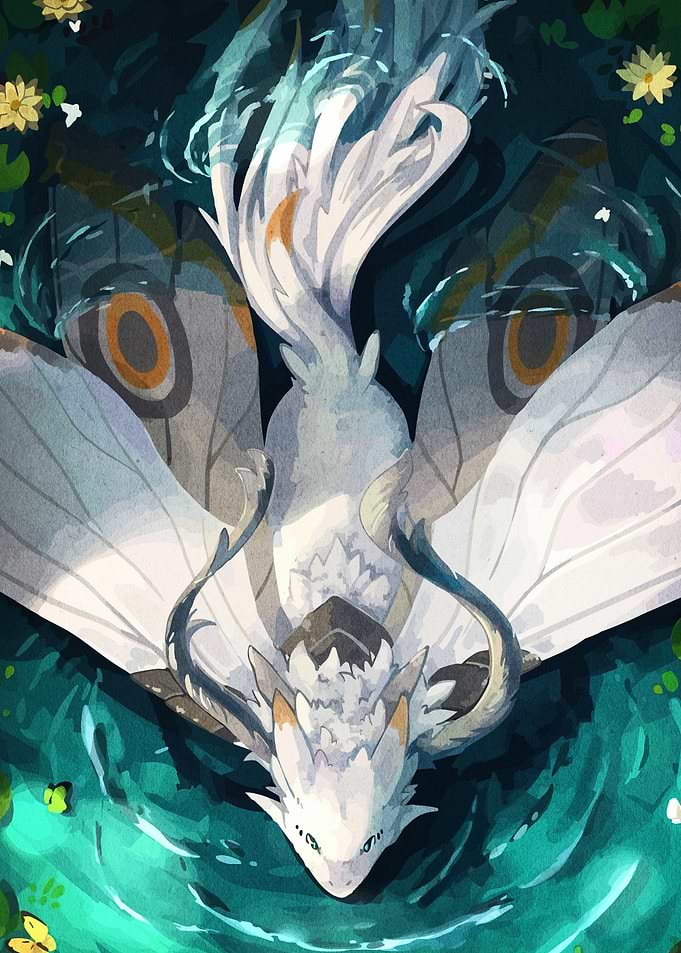 Dragon in Water with Lily Pads