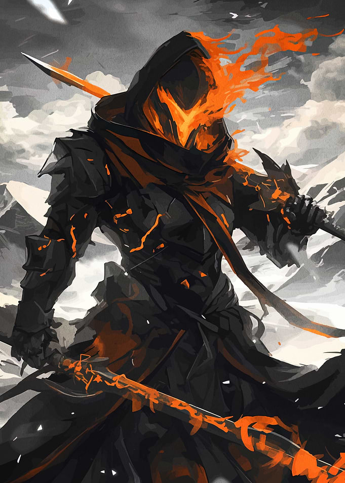 Fiery Warrior in Snowy Landscape
