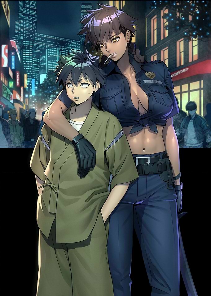 Anime-style characters in a cityscape