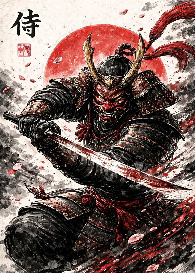 Samurai Warrior with Sword and Mask
