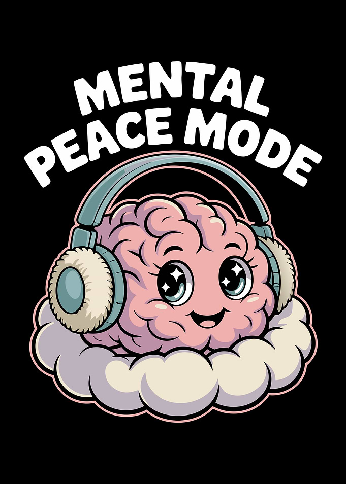 Mental Peace Mode Brain with Headphones