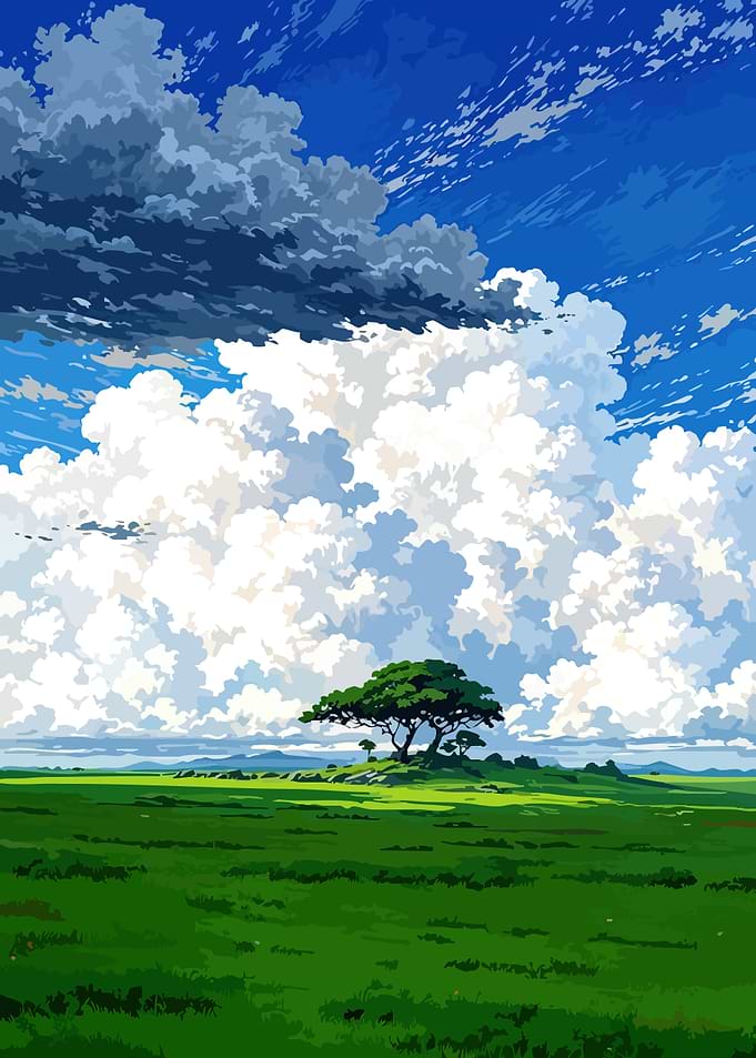 Green Field and Cloudy Sky