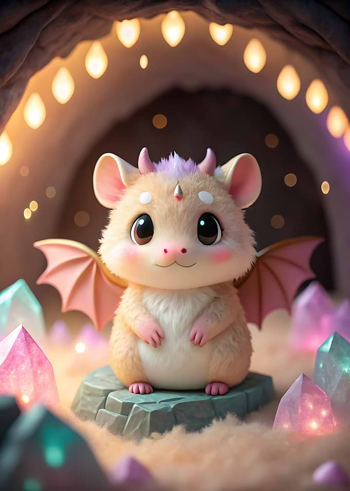 Cute Dragon Hamster with Crystals