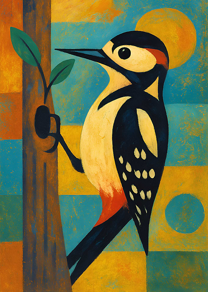 Woodpecker on Tree Branch Art