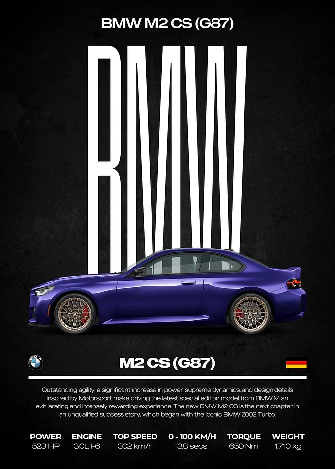 BMW M2 CS (G87) Car Poster