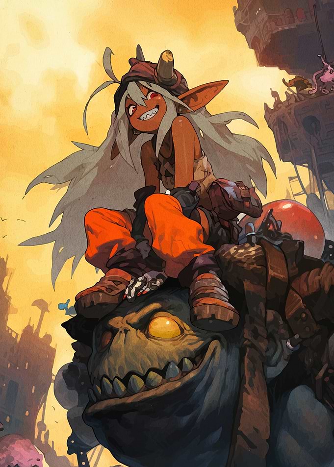 Fantasy Character Riding Monster Illustration