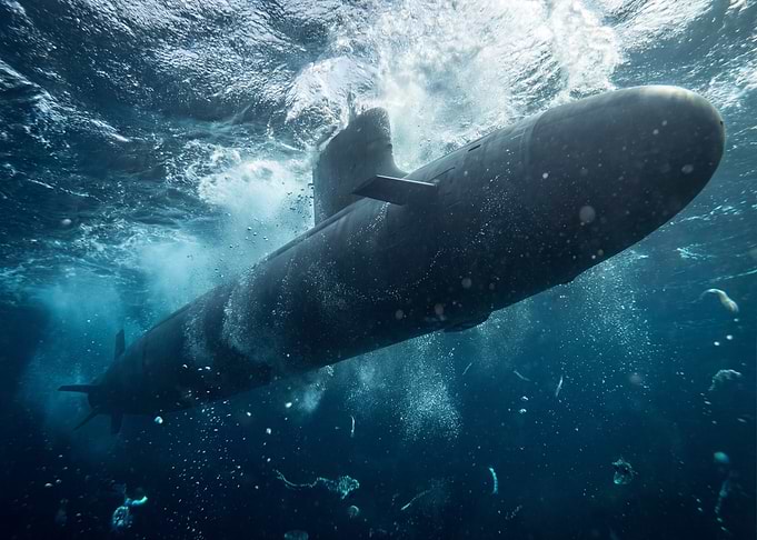 Submarine underwater in the ocean