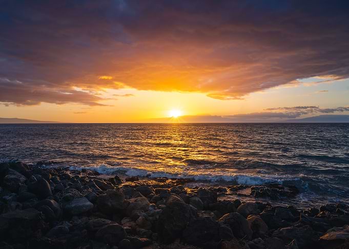 Ocean Sunset with Rocky Shoreline - Maui