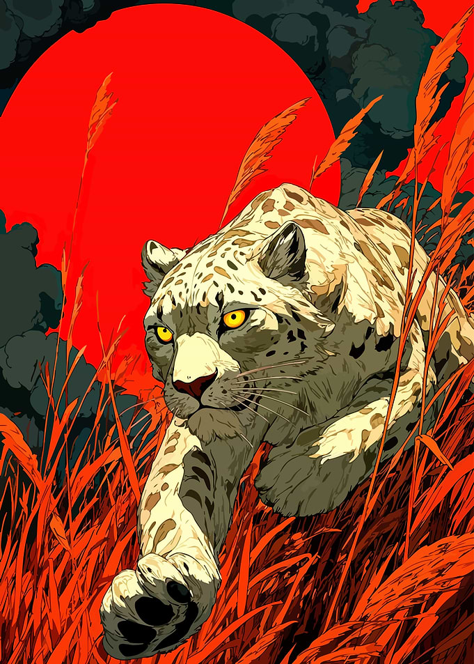 Snow Leopard in Tall Grass