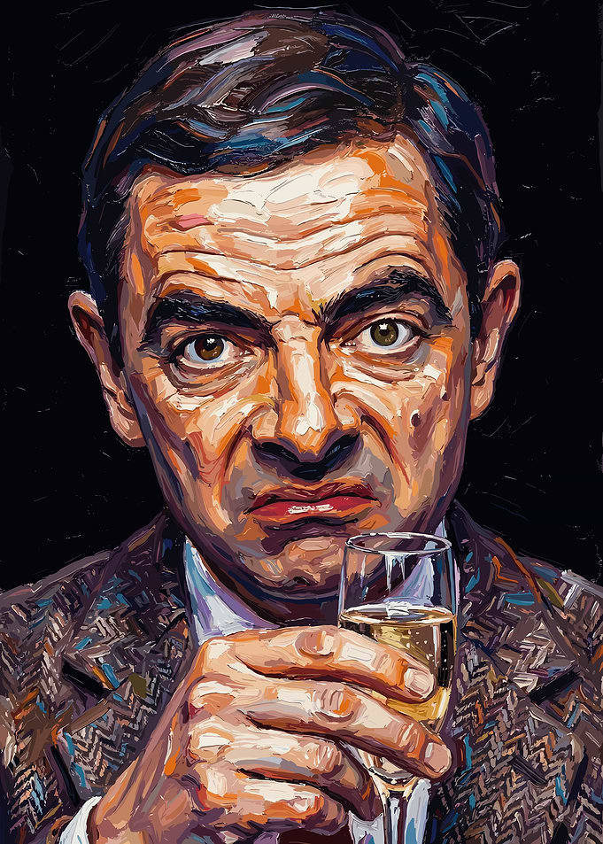 Mr. Bean with Champagne Painting