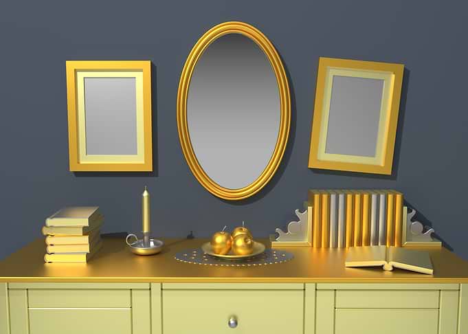 Golden Still Life with Mirror and Frames