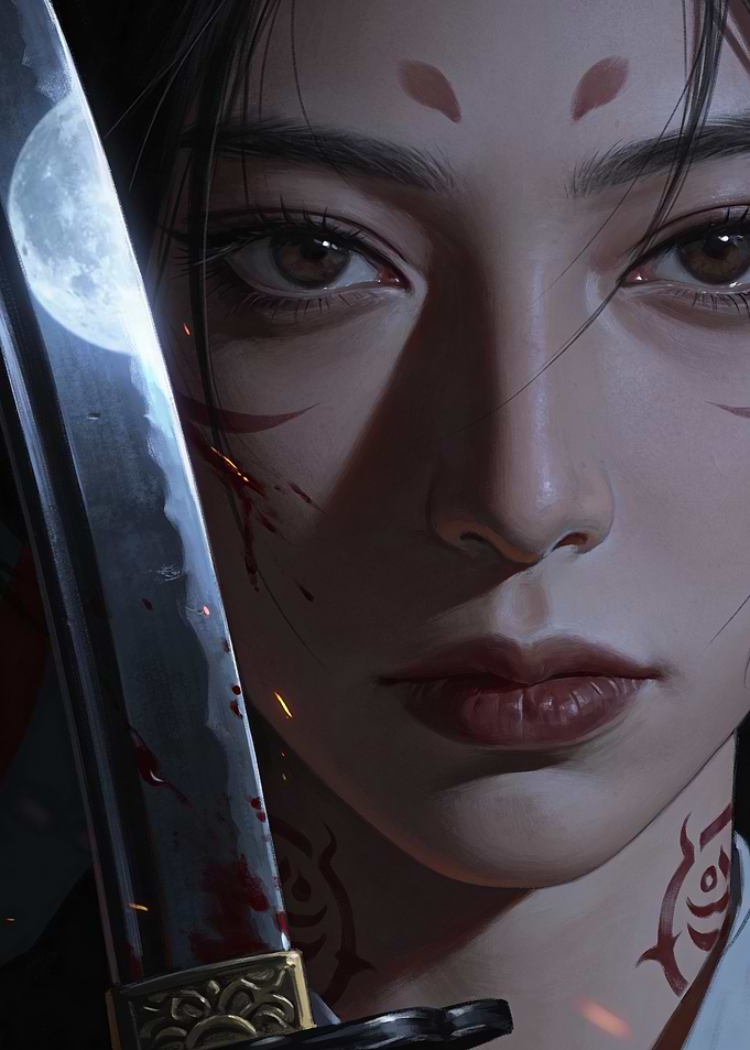 Warrior Woman with Sword and Moon