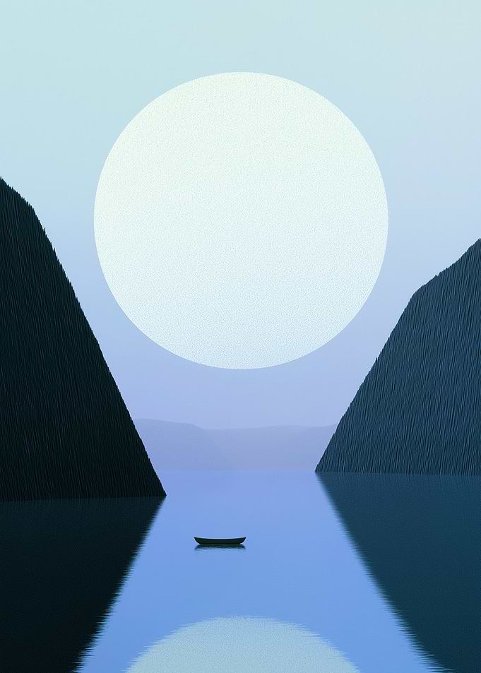 Minimalist Lake Scene with Boat