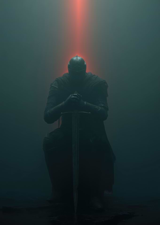 Dark Knight with Sword in Fog