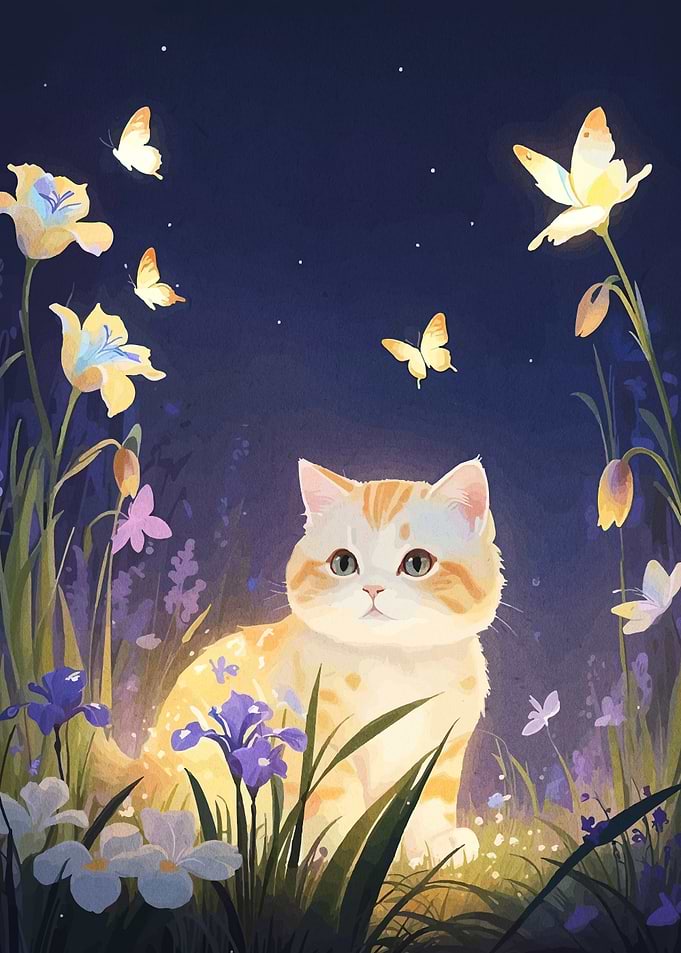 Cat in a magical garden