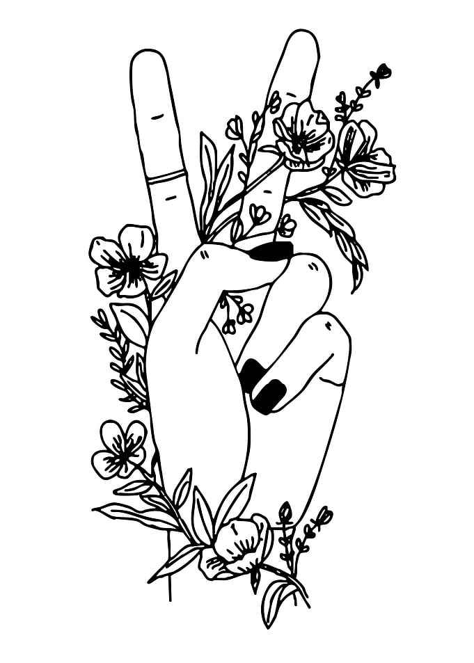 Peace Sign Hand with Floral Accents