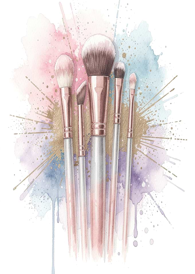 Makeup Brushes Watercolor Art