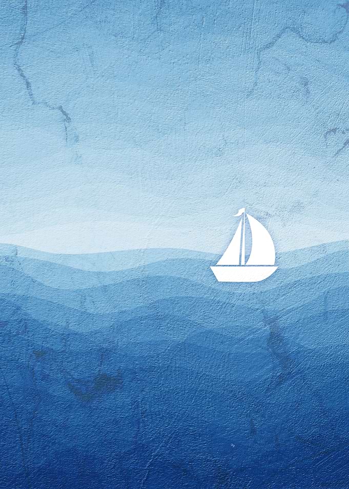 Blue Minimalist Textured Sailboat