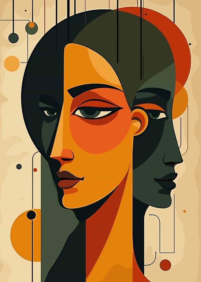 Abstract Portrait with Geometric Shapes