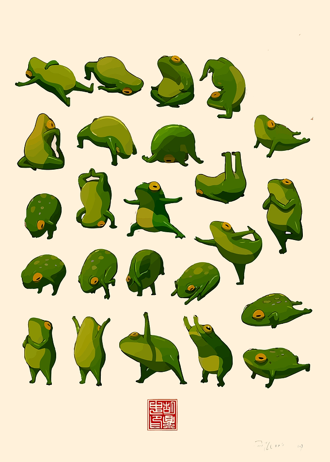Cartoon Frogs in Various Yoga Poses