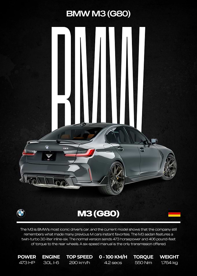 BMW M3 (G80) Car Poster
