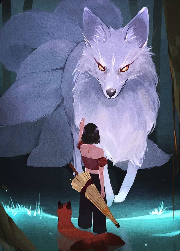 Woman and Nine-Tailed Fox Encounter