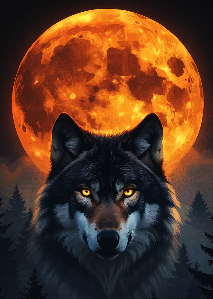 Wolf and the Orange Moon