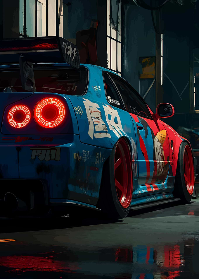 Customized Blue and Red Sports Car