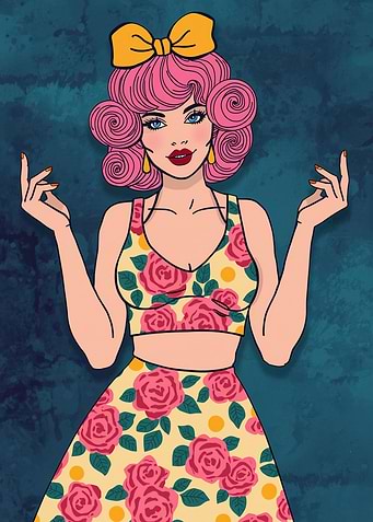 Retro Woman with Pink Hair