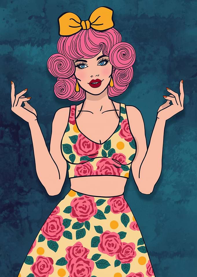 Retro Woman with Pink Hair