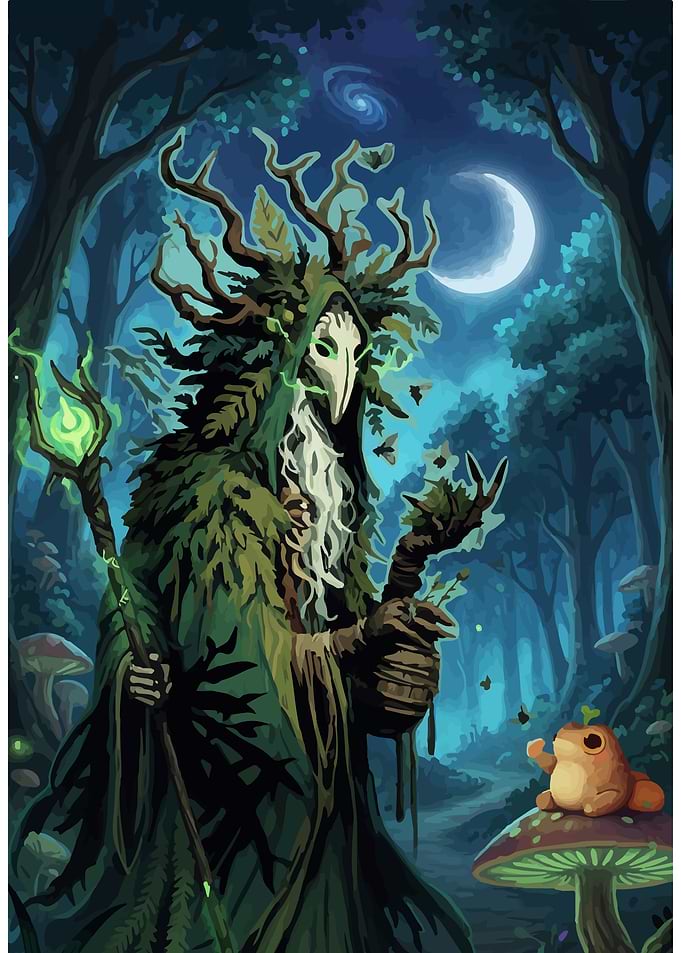 Forest Guardian and Frog in Moonlight