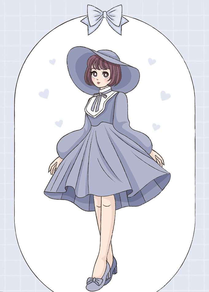Anime Girl in Blue Dress