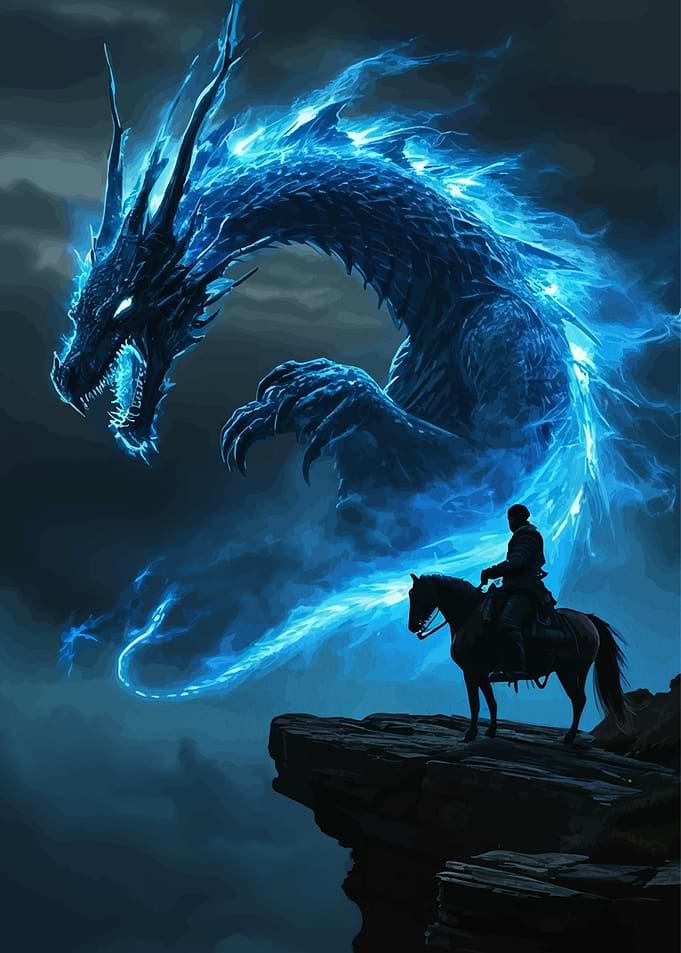 Blue Dragon and Horse Rider