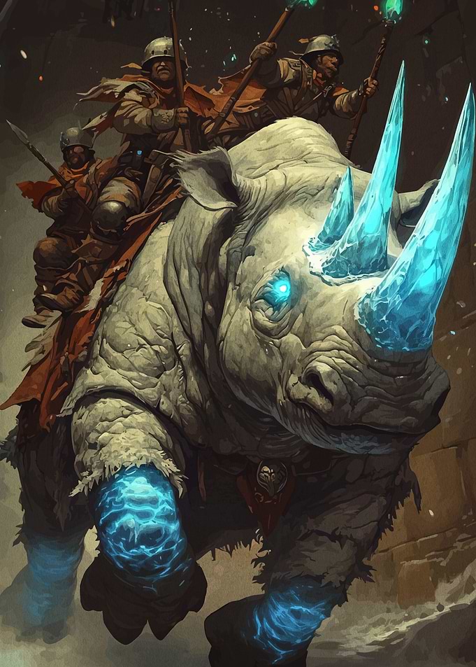 Crystal Horned Rhino with Riders