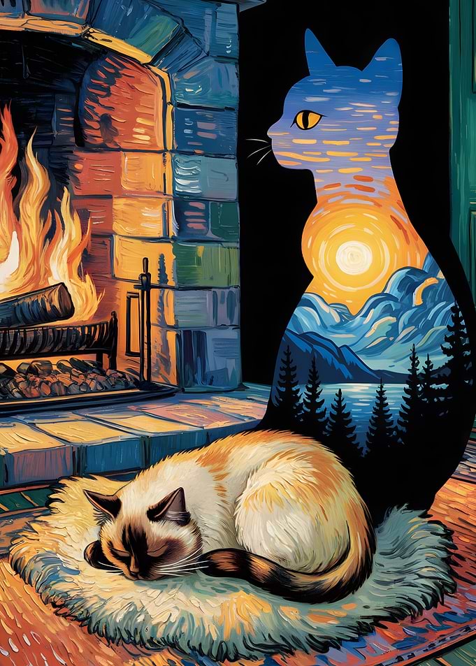 Cozy Cat by Fireplace Digital Art