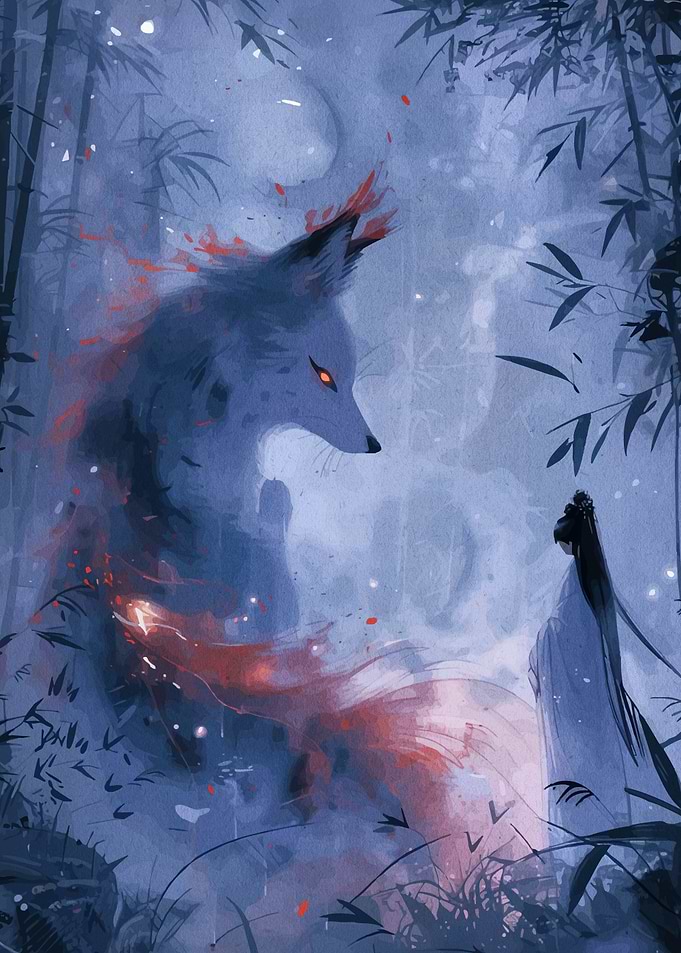 Mystical Fox and Woman in Forest