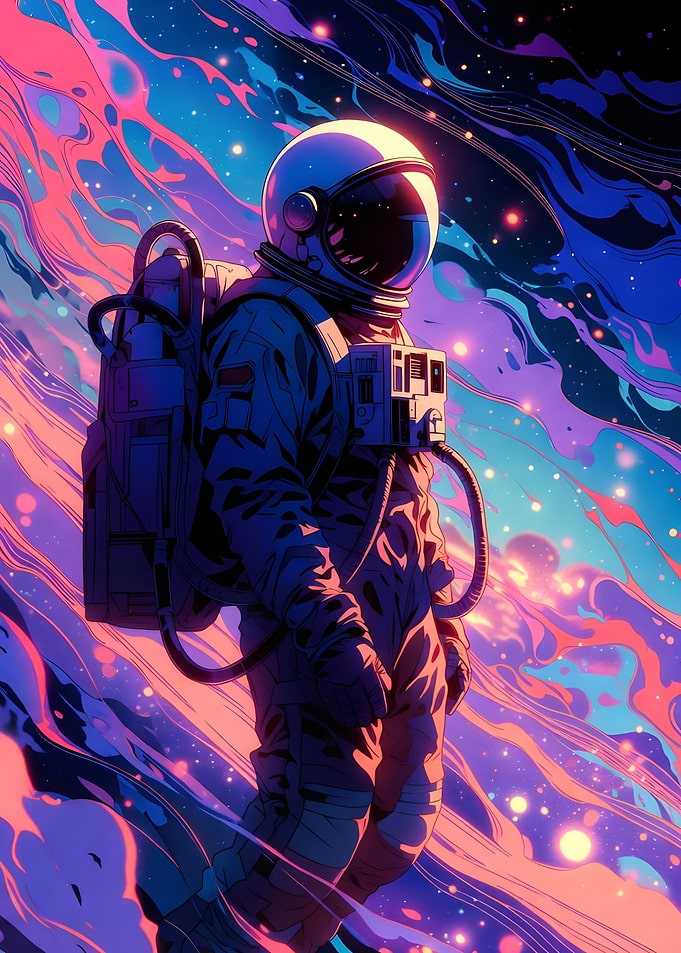 Astronaut in Colorful Space