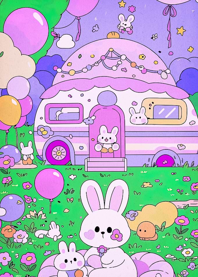 Cute Bunny Caravan Adventure