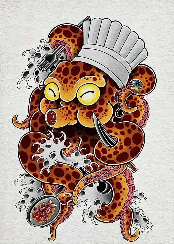 Octopus Chef with Cooking Utensils