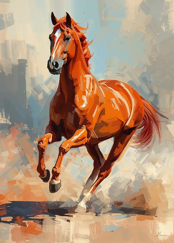 Running Chestnut Horse Painting