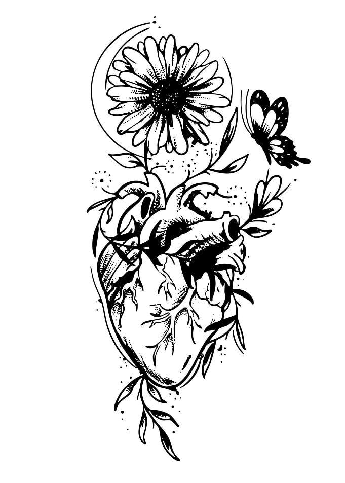 Anatomical Heart with Flower and Butterfly