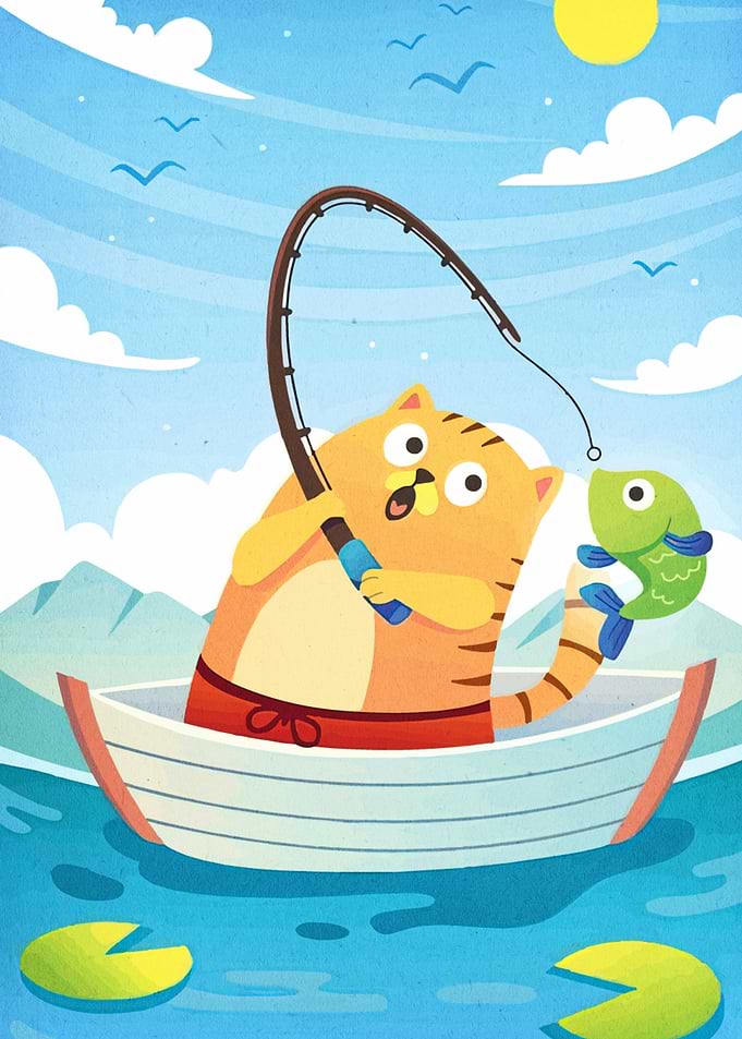 Cartoon Cat Fishing