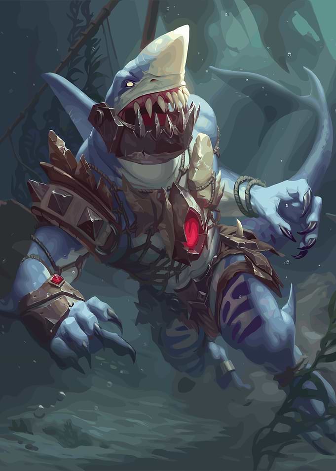 Anthropomorphic Shark Warrior Underwater