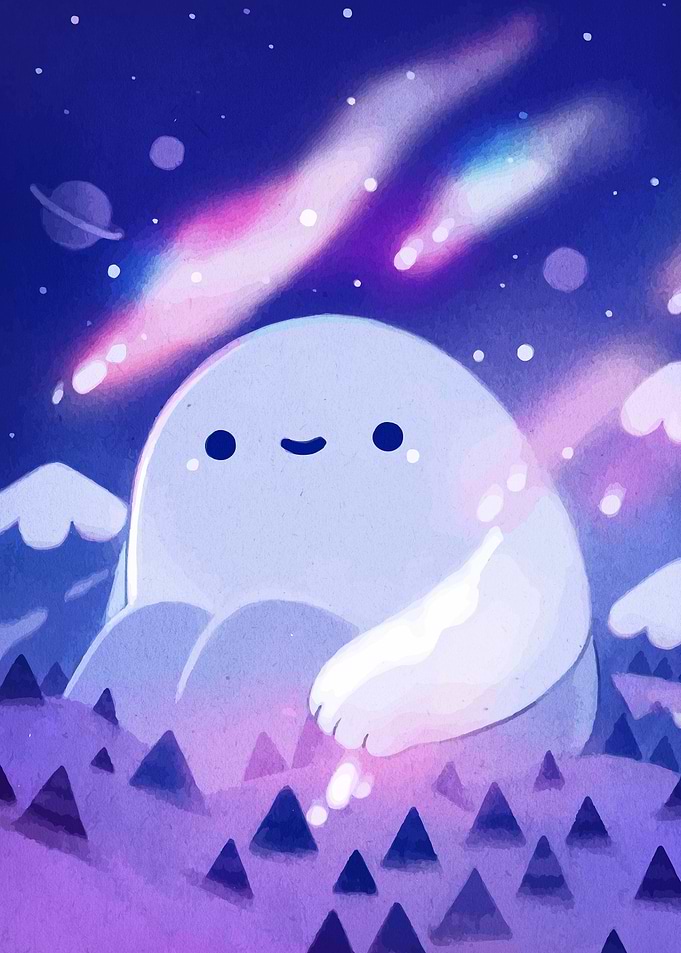 Cute Space Creature in Purple Landscape