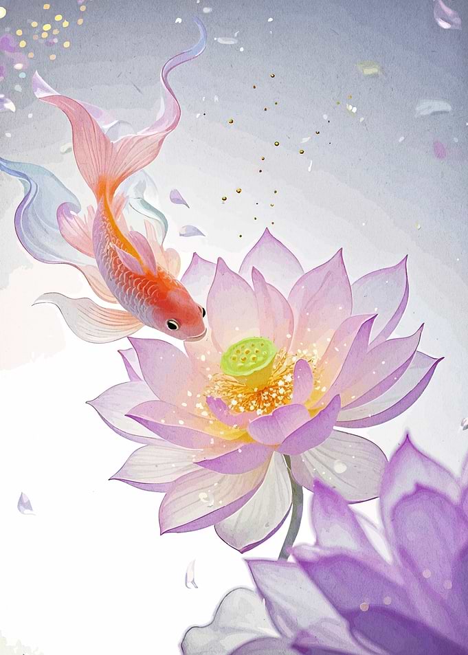 Goldfish and Lotus Flower