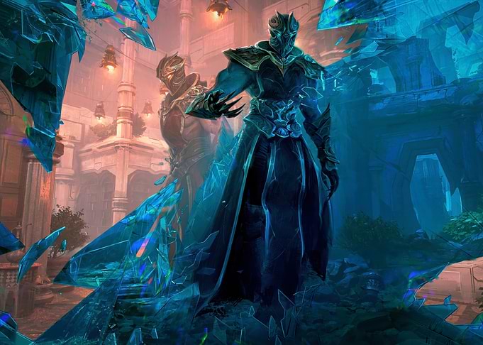 Crystalline Warrior in Fantasy Landscape