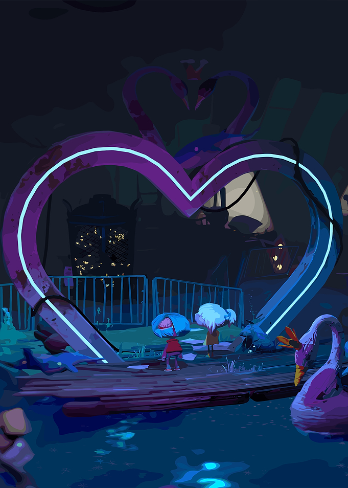 Neon Heart and Figures by Water